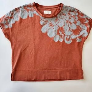 Anthropologie Barbra Orange Floral Graphic Sweatshirt Top, Size M